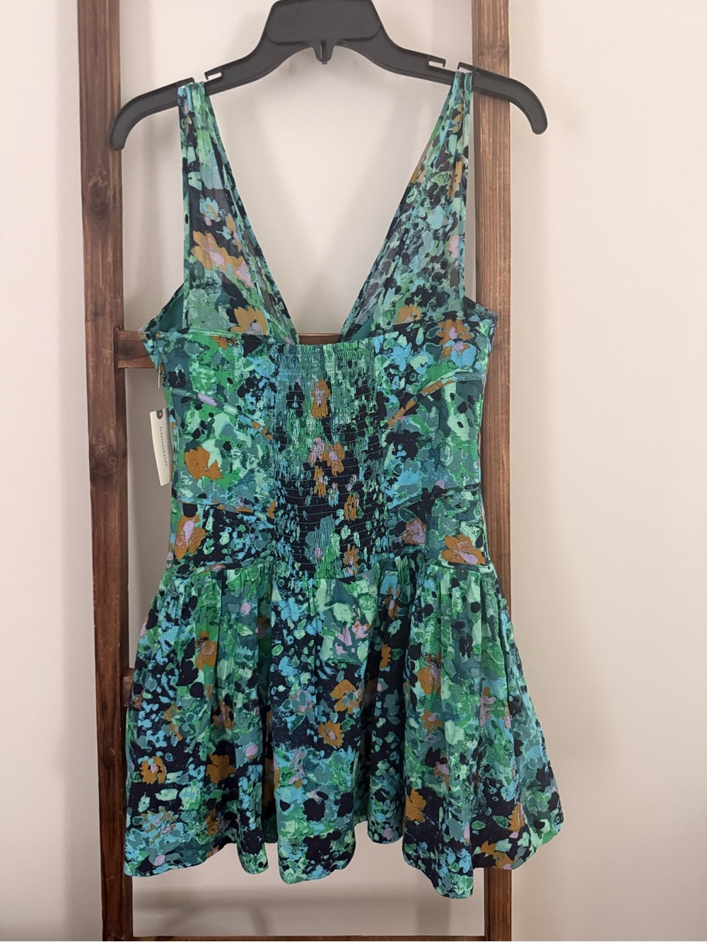 Anthropologie Green & Teal Floral Mini Dress - Picture 2 of 4